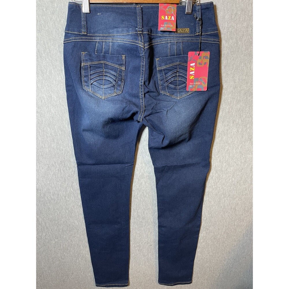 SAZA Jeans Women's Size 13 Dark Wash High Rise Skinny Stretch Denim Button Fly - Picture 3 of 4